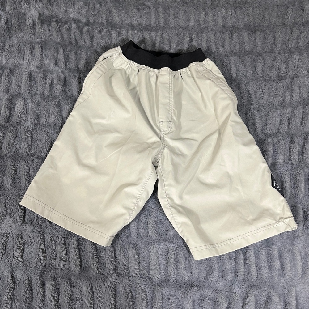 PRANA Beige Polyester Athletic Shorts Size S USA Made Elastic Waist Pockets